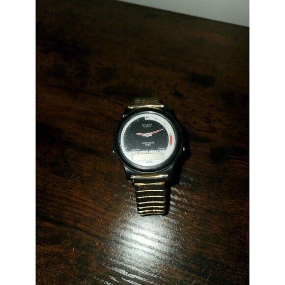 Casio Quartz Analog Digital Watch Water Resist 50M Alarm Black Gold Parts Only - Picture 5 of 10